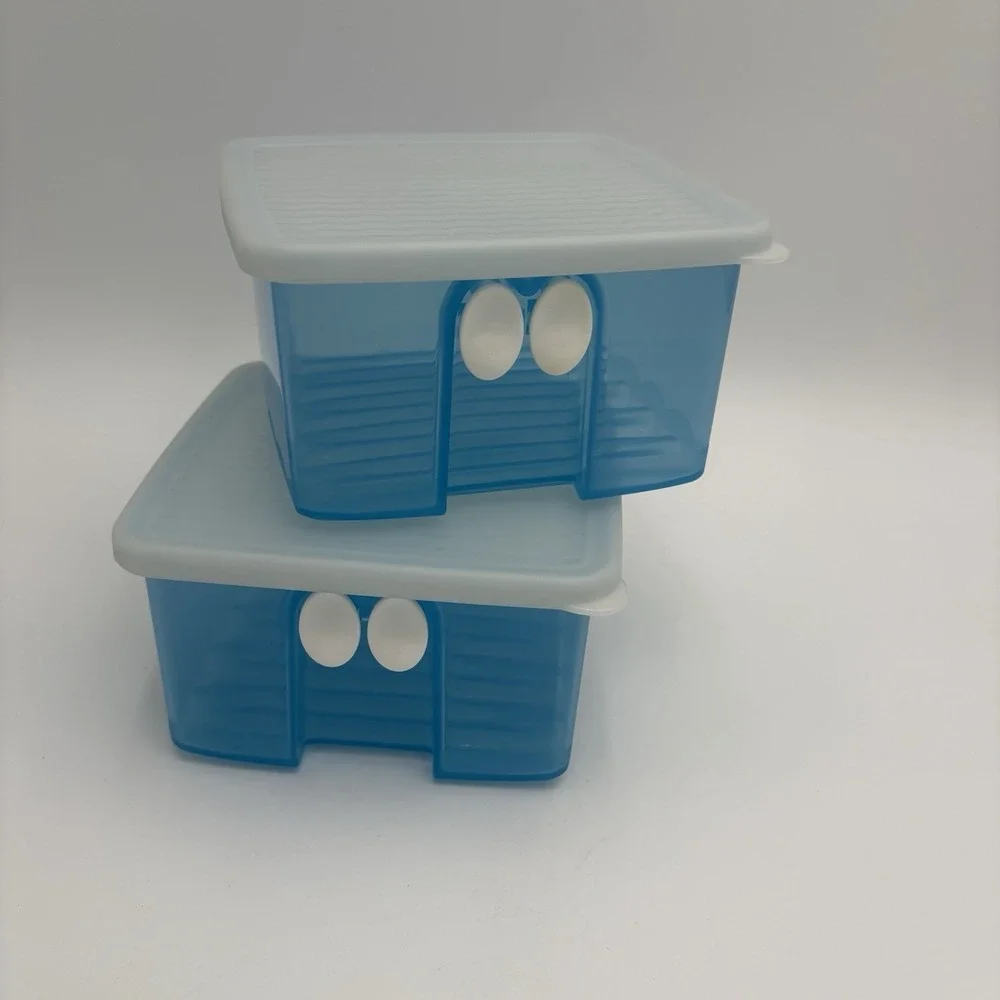 Set Of 2 Tupperware Fridge‎ Smart Vented Produce Storage Container Blue 4.5 Cup
